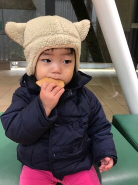 「AIGLE（エーグル）のアイテム（帽子）」を使った、fumiさん（キッズ・100cm）の冬コーディネート