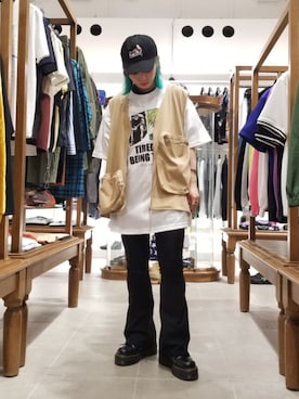 「WHITELAND（ホワイトランド）のWHITELAND/ホワイトランド/CARGO VEST（ベスト）」を使った、niikoさん（レディース・162cm）の夏コーディネート