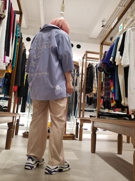 「DANKE SCHON（ダンケシェーン）のDankeSchone/ダンケシェーン/Stripe Albert S/S SHIRTS(ショートスリーブシャツ)（シャツ/ブラウス）」を使った、niikoさん（レディース・162cm）の夏コーディネート