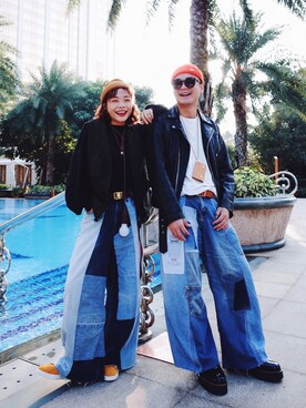 「Schott N.Y.C（ショット）のアイテム（ジャケット/アウター）」を使った、Yo Weiさん（メンズ・175cm）の秋コーディネート