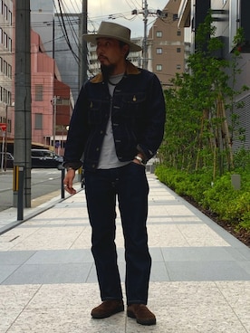「VINTAGE（ヴィンテージ）のアイテム（帽子）」を使った、えんどうさん（メンズ・165cm）の秋コーディネート