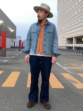 「VINTAGE（ヴィンテージ）のアイテム（帽子）」を使った、えんどうさん（メンズ・165cm）の秋コーディネート