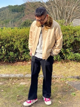 「EU,US CONVERSE（イーユーユーエスコンバース）のアイテム」を使った、えんどうさん（メンズ・165cm）の冬コーディネート