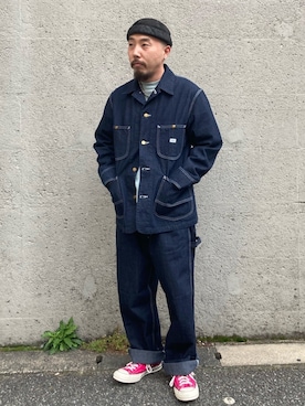 「アイテム（カバーオール）」を使った、えんどうさん（メンズ・165cm）の冬コーディネート