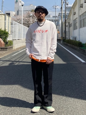 「Lee（リー）のアイテム（その他パンツ）」を使った、えんどうさん（メンズ・165cm）の春コーディネート