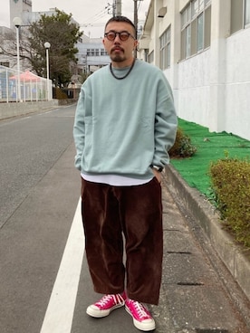 「Lee（リー）のアイテム（その他パンツ）」を使った、えんどうさん（メンズ・165cm）の冬コーディネート