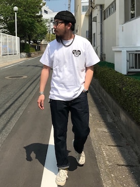 「OVERRIDE（オーバーライド）のアイテム（キャップ）」を使った、えんどうさん（メンズ・165cm）の春コーディネート