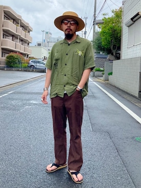 「柄シャツ」｜えんどうさん（メンズ・165cm）の春コーディネート