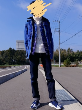 「青×白」｜「アイテム（ブルゾン）」を使った、あささん（メンズ・170cm）の秋コーディネート