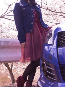 「axes femme（アクシーズファム）のアイテム（デニムジャケット）」を使った、ivさん（レディース・152cm）の冬コーディネート