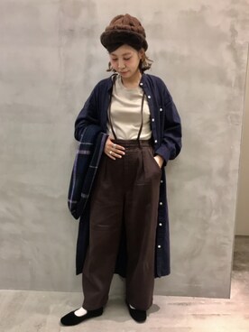 「ナチュラルスタイル」｜「アイテム（ニットキャップ/ビーニー）」を使った、タゾエさん（レディース・156cm）の秋コーディネート