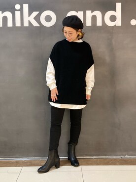 「ニコアンド」｜「アイテム（ハンチング/ベレー帽）」を使った、タゾエさん（レディース・156cm）の冬コーディネート
