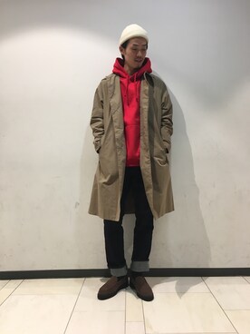 「RAGEBLUE（レイジブルー）のアイテム（ステンカラーコート）」を使った、石金弘也さん（メンズ・176cm）の秋コーディネート