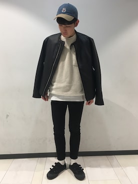 「RAGEBLUE（レイジブルー）のアイテム（ライダースジャケット）」を使った、石金弘也さん（メンズ・176cm）の冬コーディネート