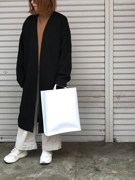 「コーディガン」｜「アイテム（ステンカラーコート）」を使った、naoco37さん（レディース・155cm）の冬コーディネート