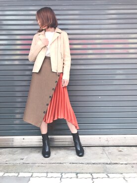 「チェック柄に恋してる」｜「アイテム（ライダースジャケット）」を使った、naoco37さん（レディース・155cm）の秋コーディネート