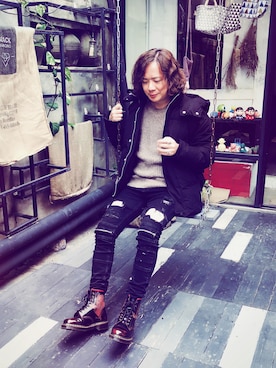 「ALLSAINTS（オールセインツ）のアイテム（マウンテンパーカー）」を使った、HediChouさん（メンズ・174cm）の冬コーディネート