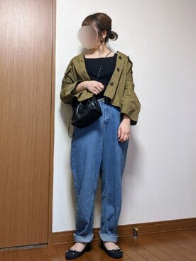 「しまむら（シマムラ）のアイテム（ミリタリージャケット）」を使った、さやかさん（レディース・154cm）の春コーディネート
