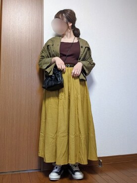 「しまむら（シマムラ）のアイテム（ミリタリージャケット）」を使った、さやかさん（レディース・154cm）の春コーディネート