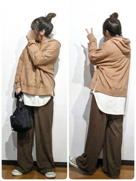 「AmbreNeige」｜「アイテム（パーカー）」を使った、さやかさん（レディース・154cm）の秋コーディネート