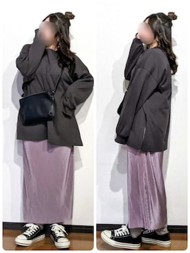 「apres jour mignon（アプレジュールミニョン）のスリット入りBIGロンT【ZOZOTOWN限定アイテム】（Tシャツ/カットソー）」を使った、さやかさん（レディース・154cm）の秋コーディネート