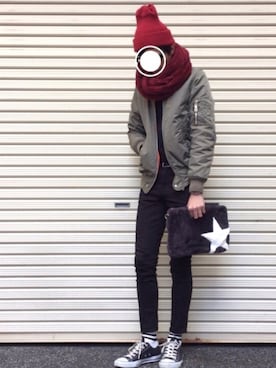 「SLY（スライ）のアイテム（ブルゾン）」を使った、のっちっちさん（メンズ・172cm）の冬コーディネート