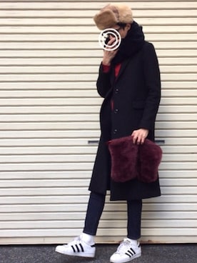 「WEGO（ウィゴー）のアイテム（クラッチバッグ）」を使った、のっちっちさん（メンズ・172cm）の冬コーディネート
