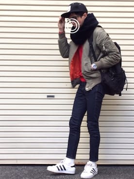 「SLY（スライ）のアイテム（ブルゾン）」を使った、のっちっちさん（メンズ・172cm）の冬コーディネート