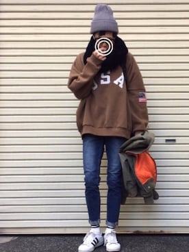 「SLY（スライ）のアイテム（ブルゾン）」を使った、のっちっちさん（メンズ・172cm）の冬コーディネート