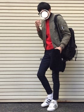 「SLY（スライ）のアイテム（ブルゾン）」を使った、のっちっちさん（メンズ・172cm）の冬コーディネート