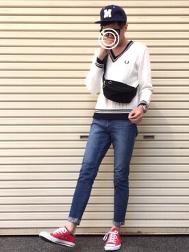 「Crisp（クリスプ）のアイテム（キャップ）」を使った、のっちっちさん（メンズ・172cm）の春コーディネート