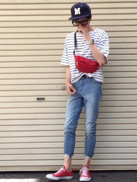 「Crisp（クリスプ）のアイテム（キャップ）」を使った、のっちっちさん（メンズ・171cm）の夏コーディネート