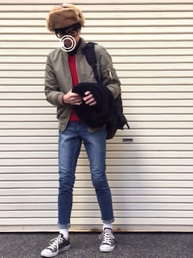 「SLY（スライ）のアイテム（ブルゾン）」を使った、のっちっちさん（メンズ・171cm）の冬コーディネート
