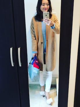 「UNIQLO（ユニクロ）のWOMEN ウルトラストレッチジーンズ（デニムパンツ）」を使った、F♡さん（レディース・166cm）の冬コーディネート