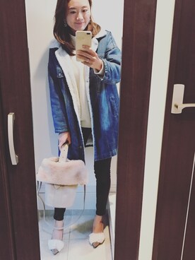 「UNIQLO（ユニクロ）のWOMEN ウルトラストレッチジーンズ（デニムパンツ）」を使った、F♡さん（レディース・166cm）の冬コーディネート