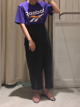 「パープル×黒」｜「アイテム（Tシャツ/カットソー）」を使った、にわちゃんさん（レディース・153cm）の夏コーディネート