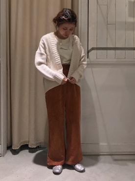 「ケーブルカーディガン」｜「アイテム（その他）」を使った、にわちゃんさん（レディース・153cm）の秋コーディネート