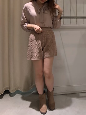 「ボウタイ」｜「アイテム（その他）」を使った、にわちゃんさん（レディース・153cm）の秋コーディネート