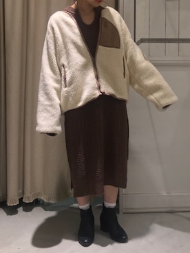 「ワッフルニット」｜「アイテム（ジャケット/アウター）」を使った、にわちゃんさん（レディース・153cm）の秋コーディネート