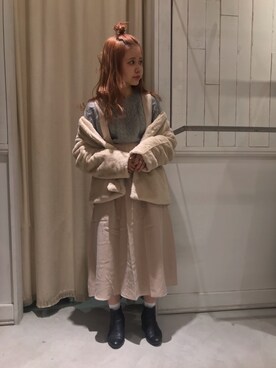 「ケーブルニット」｜「アイテム（ジャンパースカート）」を使った、にわちゃんさん（レディース・153cm）の冬コーディネート