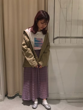 「ドットスカート」｜「アイテム（その他アウター）」を使った、にわちゃんさん（レディース・153cm）の春コーディネート