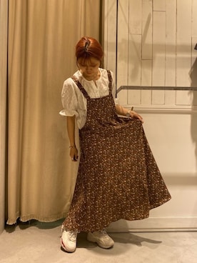 「エプロンワンピース」｜「アイテム（その他）」を使った、にわちゃんさん（レディース・153cm）の夏コーディネート