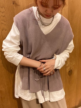 「ベスト×Tシャツ」｜「アイテム（その他）」を使った、にわちゃんさん（レディース・153cm）の夏コーディネート