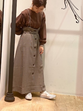 「converse」｜「アイテム（ジャンパースカート）」を使った、にわちゃんさん（レディース・153cm）の冬コーディネート