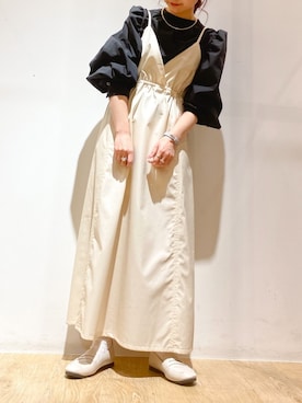 「ブラック×ホワイト」｜「アイテム（ワンピース/ドレス）」を使った、にわちゃんさん（レディース・153cm）の春コーディネート