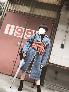 「着物」｜「アイテム（デニムジャケット）」を使った、*Яisaさん（レディース・163cm）の冬コーディネート