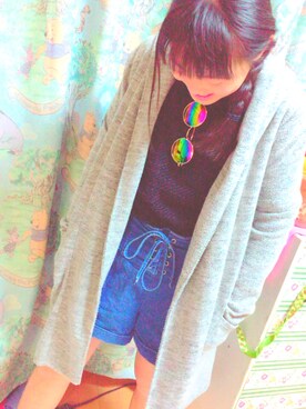「GU（ジーユー）のアイテム（ニット/セーター、ブラック系）」を使った、れなさん（レディース）の冬コーディネート