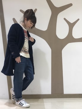 「3can4on（サンカンシオン）のアイテム（ノーカラージャケット）」を使った、ひらこ☺さん（レディース・159cm）の冬コーディネート