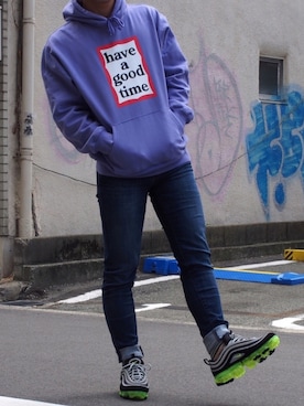 「Have a good time（ハバグッタイム）のアイテム（パーカー）」を使った、ごり夢中さん（メンズ・176cm）の春コーディネート