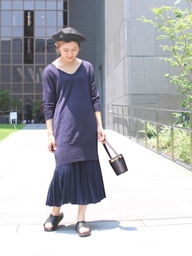 「AKIRANAKA（アキラナカ）のアイテム（ハンチング/ベレー帽）」を使った、ショーコさん（レディース・155cm）の夏コーディネート